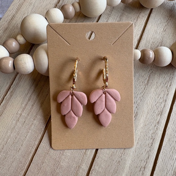 Gold Leaf Hoops - Dusty Pink - Picture 1 of 2